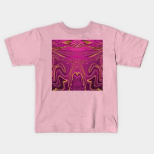 Abstract Symmetrical Pink Pattern With Glittering Golden Elements Kids T-Shirt